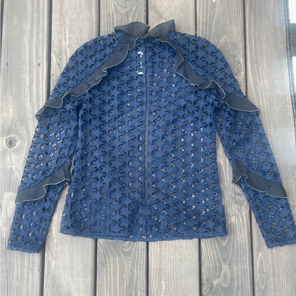 Self-Portrait celestial star Lace Mock Neck Long Sleeve
Ruffled Top Blouse - Picture 3 of 5